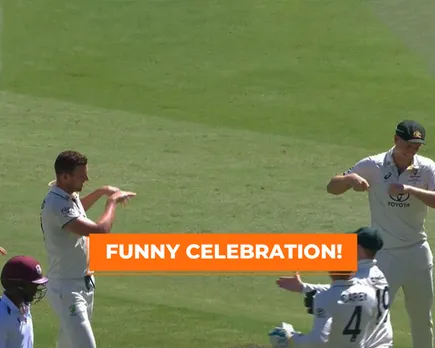 WATCH: Josh Hazlewood sways away COVID-19 positive Cameron Green during wicket celebration in second Test against West Indies