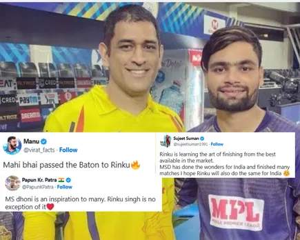 'Mahi bhai passed the Baton to Rinku' - Fans react as Rinku Singh credits MS Dhoni's tactical advice for stellar performance against Australia