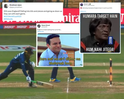 'Humara target hai, ham nahin jeetega' - Fans troll England after their horrific batting collapse against Sri Lanka in ODI World Cup 2023