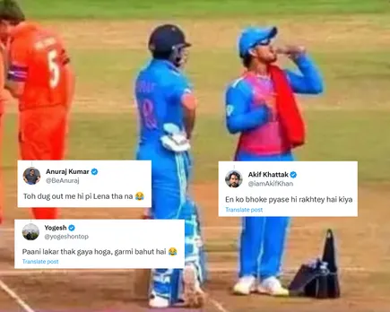 'Inko Bhookhe pyaase rakhte hain kya' - Fans in splits as Ishan Kishan drinks water himself during drinks break while carrying drinks for Virat Kohli