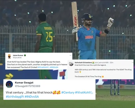 'Virat ka Virat knock' - Fans overjoyed as Virat Kohli hits his historic 49th ODI century, equals Sachin Tendulkar's world record