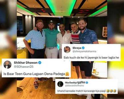 'Bhand karwake match karwaoge kya paaji' - Fans react to Shikhar Dhawan's 'Is Baar Teen Guna Lagaan Dena Padega' post after he meets England players