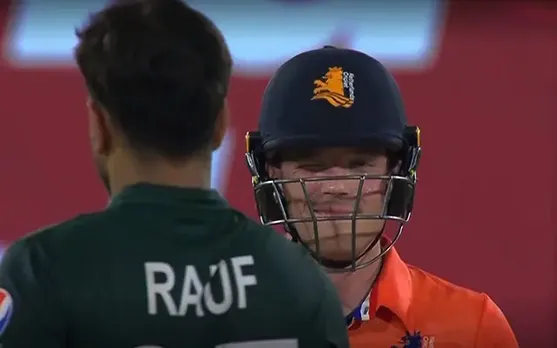 WATCH: Bas de Leede gives playful wink as gesture after hitting Haris Rauf for six