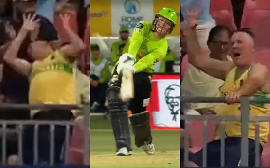 Watch: Fan gets brutally hit on face by Matthew Gilkes’ six in BBL while going for a catch