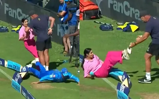Watch: Pakistani anchor Zainab Abbas falls over due to a collision with a fielder during MICT vs SEC game in SA20