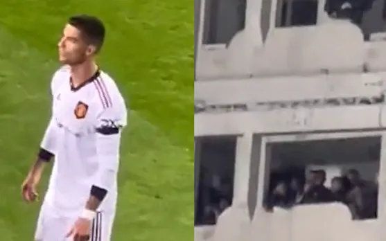 Watch- Sheriff FC fans crowd up nearby apartment balcony to get a glimpse of Cristiano Ronaldo