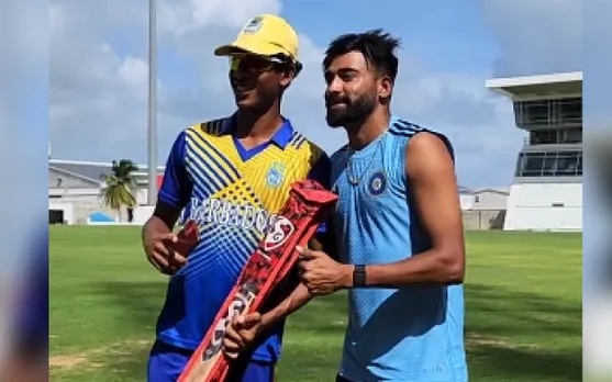 WATCH: Mohammed Siraj's heartfelt gesture, gifts bat and shoes to local players in Barbados