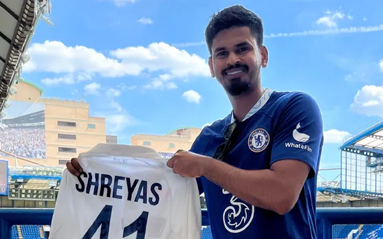 'Can he play as striker?' - Twitter bemused as Shreyas Iyer is pictured at Stamford Bridge
