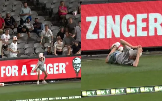 Watch: Fan's hilarious attempt to catch the ball goes wrong