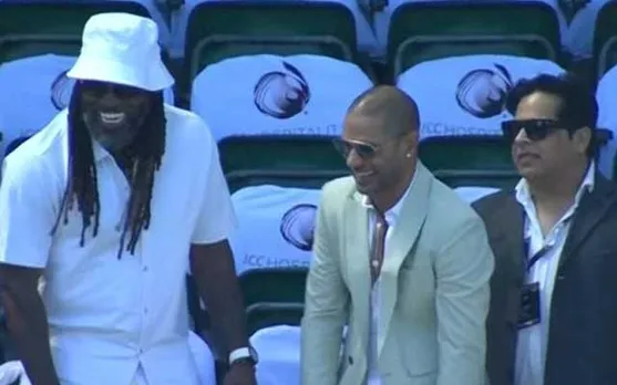 'They're laughing at Rohit Sharma's captaincy' - Twitter reacts as Chris Gayle and Shikhar Dhawan seen enjoying India vs Australia WTC final at Oval
