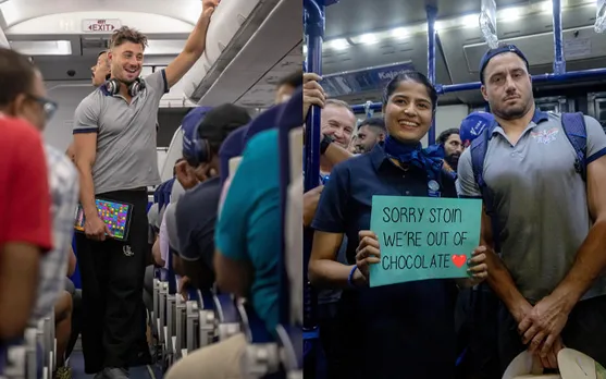 'Candy crush to sbko reach dera he aajkal' - Fans react as flight staff posts a hilarious tweet with Marcus Stoinis after MS Dhoni's 'chocolate' moment