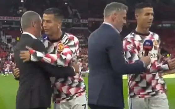 Watch: Cristiano Ronaldo's funny handshake-snub of Jamie Carragher leaves internet in splits