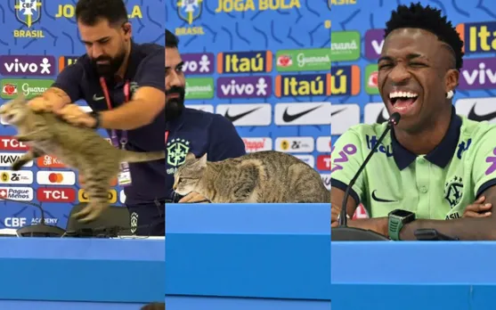 Watch: Brazil’s press officer throws 'Cat' out of the table during Vincius Jr.’s press conference ahead of Quarter-finals