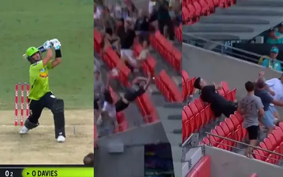 Watch: Spectator suffers injury on his back while trying to take an unbelievable catch in Big Bash League