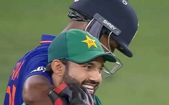 Watch- Bromance brews between the two as Hardik Pandya hugs Mohammad Rizwan from behind during India- Pakistan Asia Cup game