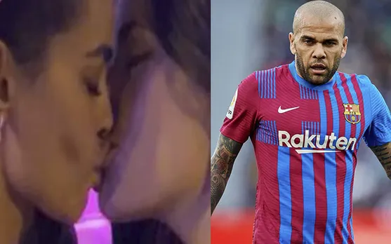 Former Barcelona star's wife Joana Sanz shares snap of steamy kiss with female friend while Alves serves jail-time for sexual assault case