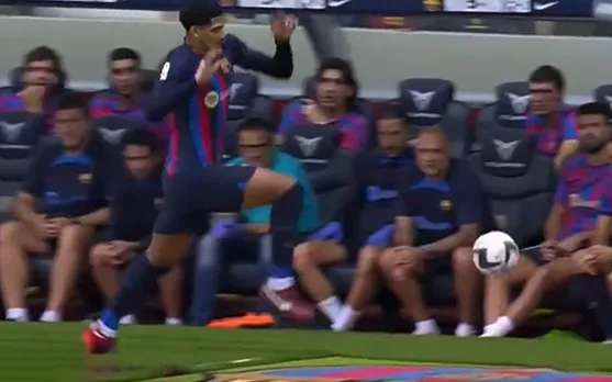 Watch: Ronald Araujo jumps over Barcelona crest as a mark of respect during LaLiga game