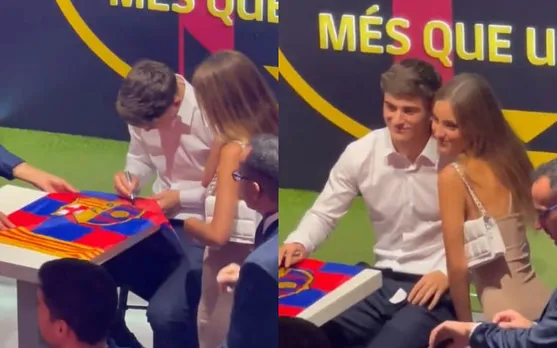 Watch- Fan slips her phone number to Gavi during contract extension ceremony, video goes viral