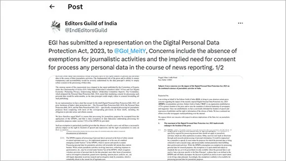 EGI expresses 'grave concerns' over Digital Personal Data Protection Act's impact on journalism