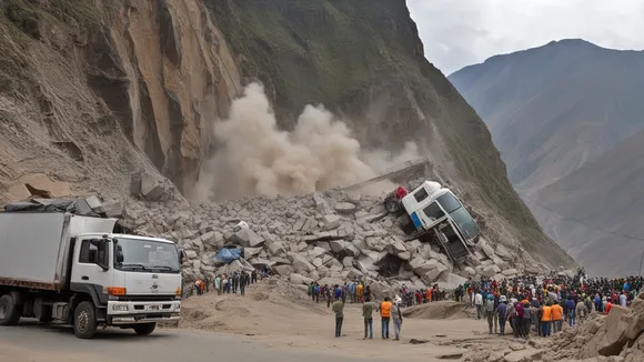 Miraculous Survival: Massive Rockfall Crushes Truck in San Mateo, Peru, No Fatalities Reported
