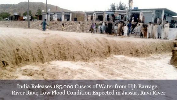 India Releases 185,000 Cusecs of Water from Ujh Barrage, River Ravi; Low Flood Condition Expected in Jassar, Ravi River