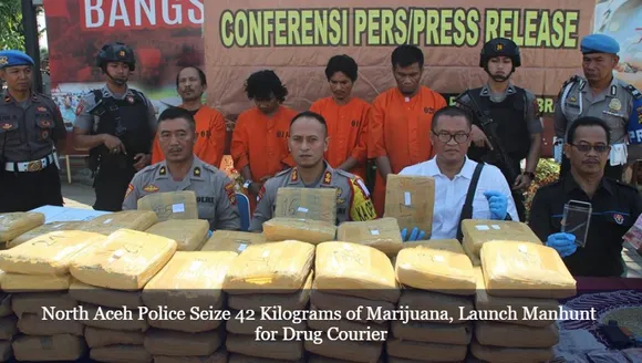 North Aceh Police Seize 42 Kilograms of Marijuana, Launch Manhunt for Drug Courier