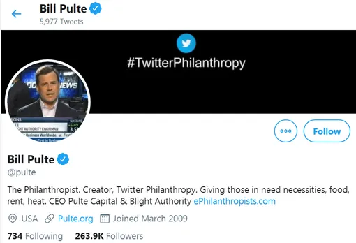 Philanthropist Bill Pulte wants to give away US$1 Million on Twitter