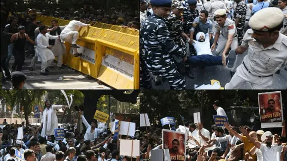 दिल्ली में आम आदमी का प्रदर्शन, AAP कार्यकर्ता हिरासत में