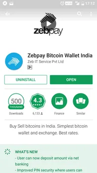 Bitcoin Exchange Zebpay reaches 500,000 downloads mark