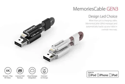 PhotoFast MemoriesCable Generation 3, charging cable with built in storage