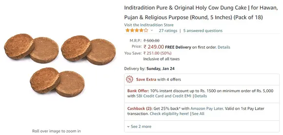 Amazon customer gave a review after eating cow dung cake