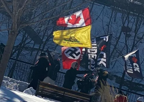 Who is waving Swastika Flags in Canada?