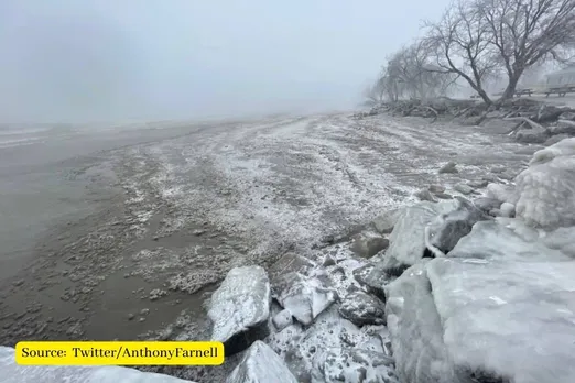 Condition of Lake Erie amid winter storm