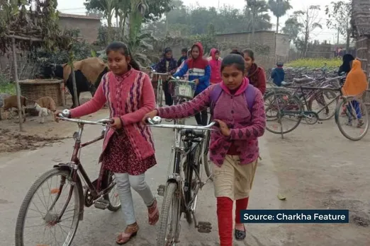 Indian girls going to school in villages