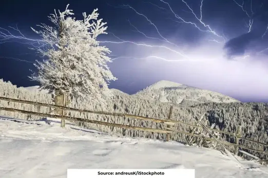 Why is lightning with snowfall 'thundersnow' an unusual event?