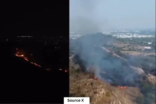 भीषण Heat Wave के चलते मदुरै के कबालीश्वरी अम्मन मंदिर पहाड़ी जंगल में लग चुकी है आग