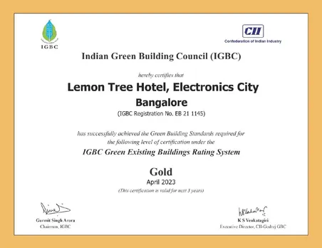 IGBC Gold Certification For Three Hotels Under The Lemon Tree Hotels Umbrella