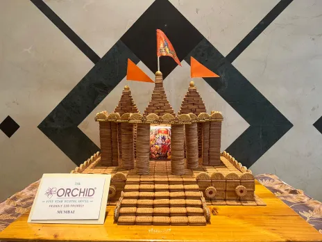 Ayodhya Ram Mandir Replica made out of Parle-G at The Orchid Hotel Mumbai