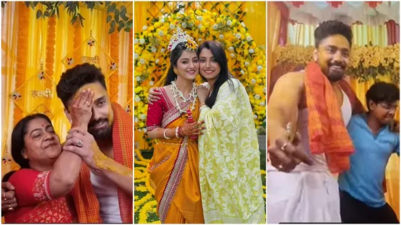Rubel-Shweta Gaye holud Ceremony: গায়ে হলুদে ফুলের গয়নায় সাজলেন শ্বেতা আর পরিবারের সঙ্গে জমিয়ে নাচলেন রুবেল। 