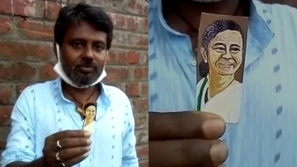 Mamata Banerjees picture on palm leaf artist Malay Ghosh Tarakeswar