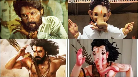 গণেশ চতুর্থী ২০২২, allu arjun, ram charan, rrr, pushpa ganesh idol, ganesh chaturthi, pushpa 2, ram charan Ganesh Idol, Ganesha Chaturthi 2022, পুষ্পা, পুষ্পা স্টাইলে গণেশ, আল্লু অর্জুন, রামচরণ, mumbai Ganesha Chaturthi 2022, Indian Express Entertainment News, বলিউডের খবর Bengali News today