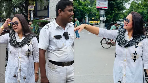 aparajita auddy as a traffic police in kolkata street