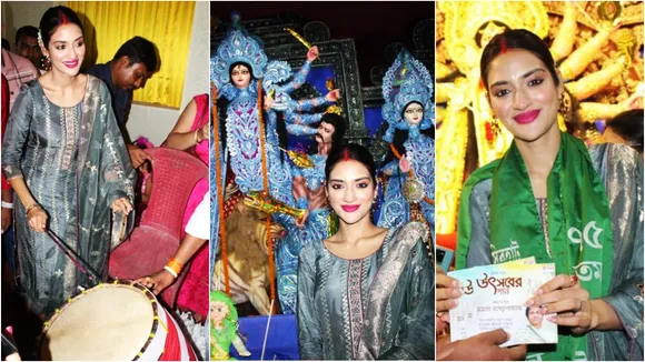 Nusrat Jahan, Nusrat Jahan Basirhat, Nusrat Jahan celebrates Durga Puja, MP actress Nusrat Jahan, Durga Puja 2022, Tollywood celebs Puja, তারকাদের পুজো, নুসরত জাহান, দুর্গাপুজো ২০২২, বসিরহাটে নুসরত জাহান, নুসরতের পুজো উদযাপন, টলিউড তারকাদের পুজো, Indian Express Entertainment News, Bengali News Today