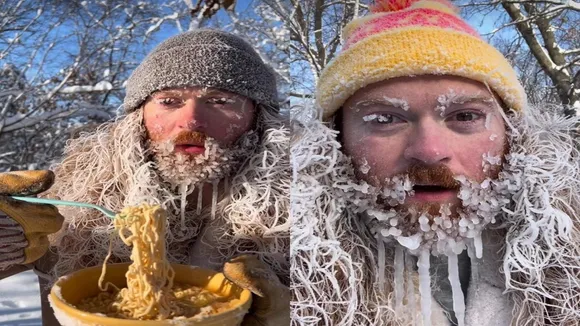 sever cold, viral video,Jake Fischer, Jake Fischer viral video, noodles freez in mid air, beard hair with ice, trending news, viral news