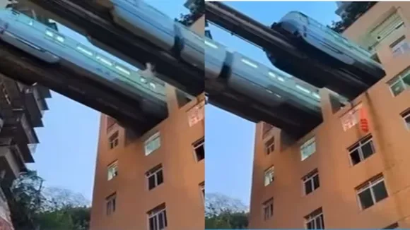 Train Crosses Residential Building, train goes through residential building, amazing video, Train Runs Through Residential Building, Train, china train, train in residential building, unique train, train china, Amazing Technology, Odd News, Viral On Social Media, viral On Internet, Weird news, strange news, bizarre news, bizarre story, amazing news, strange news, interesting news, viral news, trending news, viral, trending,