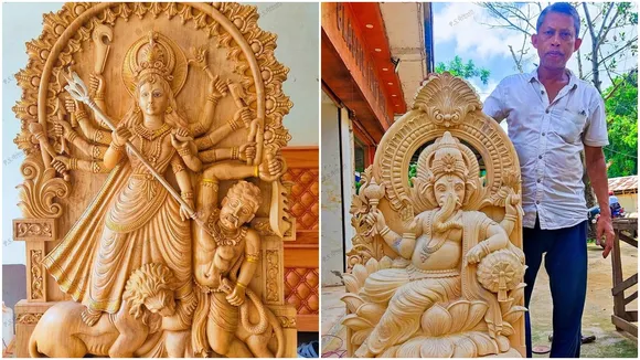 wooden durga made by suranjan sarkar of katwa will be sent to malaysia