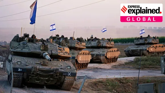 Israeli tanks head towards the Gaza Strip border in southern Israel on Thursday, Oct.12, 2023.