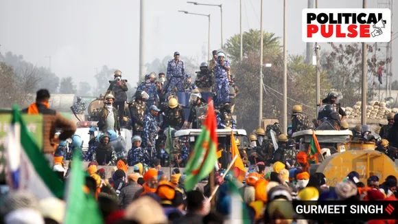 Despite heavy tear gas shelling, protesters removed barricades and went near the Haryana cops at Shambhu in Punjab-Haryana Border on Tuesday. (Express Photo by Gurmeet Singh)