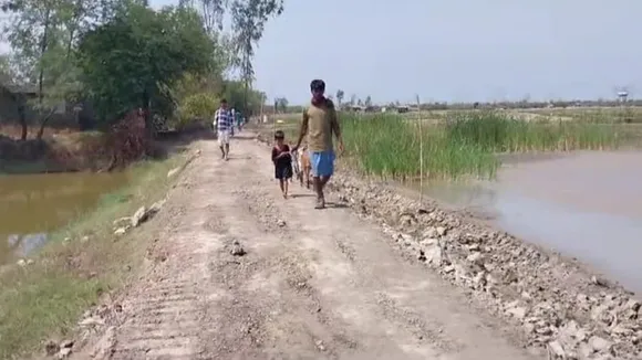 Concrete road are being built in kultali mairar chak island