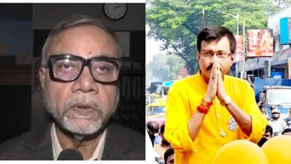 BJP leader Tapash Roy and Councilor Biswarup Dey stood in front of the demolished house in Bowbazar but did not speak to each other, বৌবাজারে ভাঙে পড়া বাড়ির সামনে দাঁড়িয়েও একে অপরের সঙ্গে কথা বললেন না বিজেপি নেতা তাপস রায় ও কাউন্সিলর বিশ্বরূপ দে